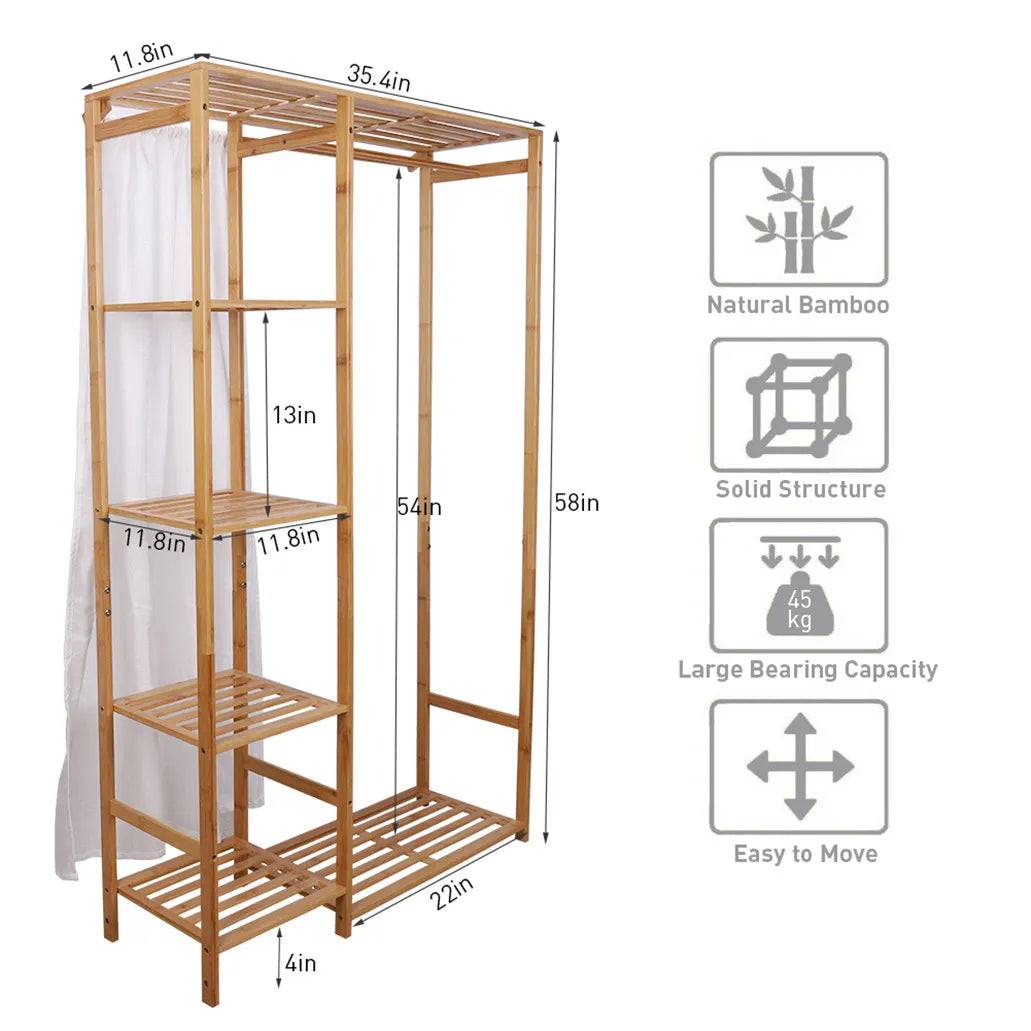 Functional Bamboo Clothes Rack with Shelves Nora - Coat Racks - KonnaLiving