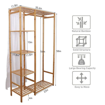 Functional Bamboo Clothes Rack with Shelves Nora - Coat Racks - KonnaLiving