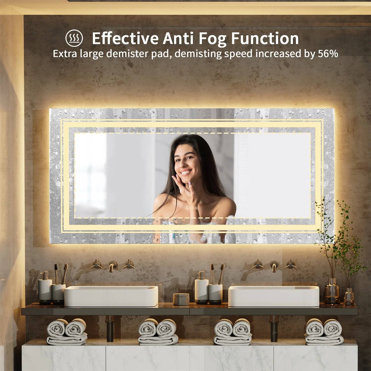 Anti-fog Bathroom Mirror Natalia - Bathroom Mirrors - KonnaLiving
