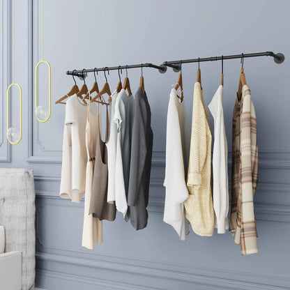Industrial Pipe Clothing Rack - Pack of 2 Evangeline - Wall Shelves - KonnaLiving