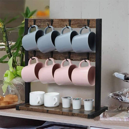 Industrial Farmhouse Style Coffee Cup Holder - Wall Shelves - KonnaLiving