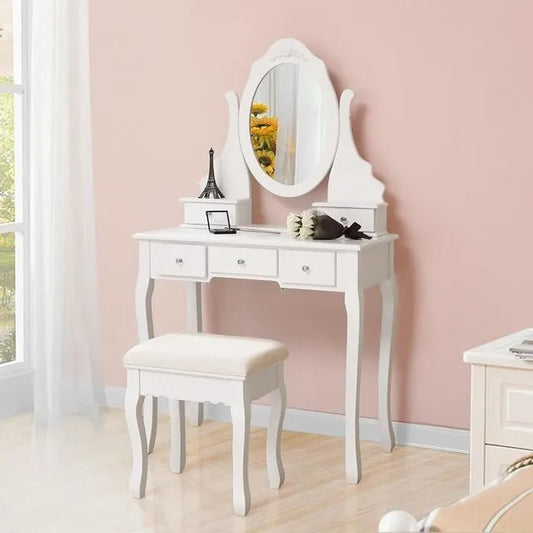 Elegant white Dressing Table with wood carving decoration Allure - Vanity Tables - KonnaLiving