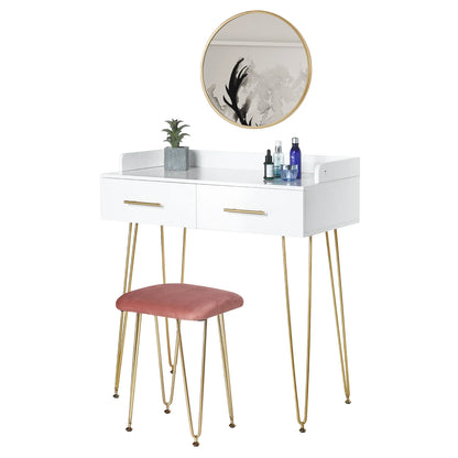 Dressing Table in white, with golden legs Eleganza - Vanity Tables - KonnaLiving