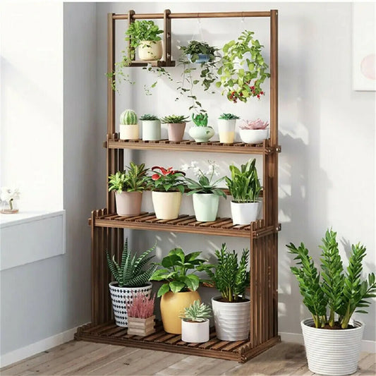 Multipurpose 3-tier wide plant stand Samuel - Wood Plant Stands - KonnaLiving