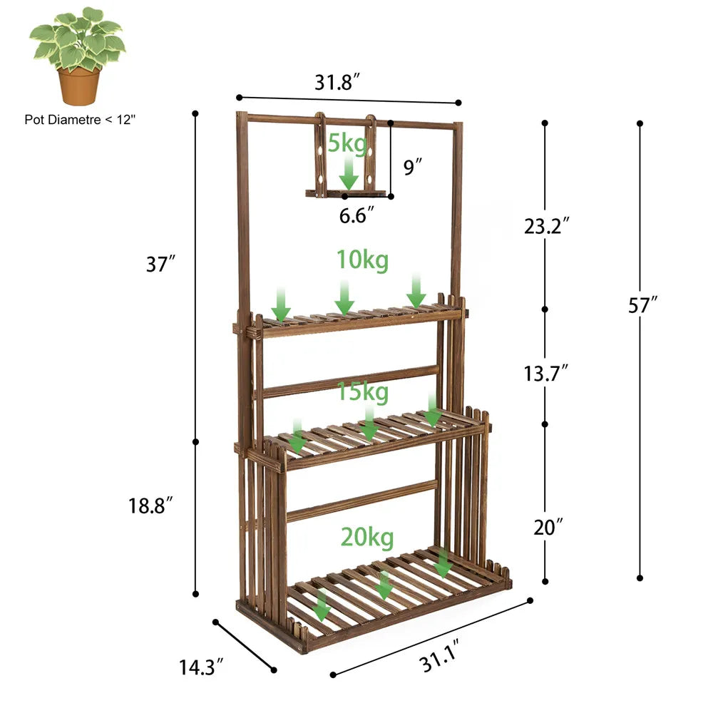Multipurpose 3-tier wide plant stand Samuel - Wood Plant Stands - KonnaLiving