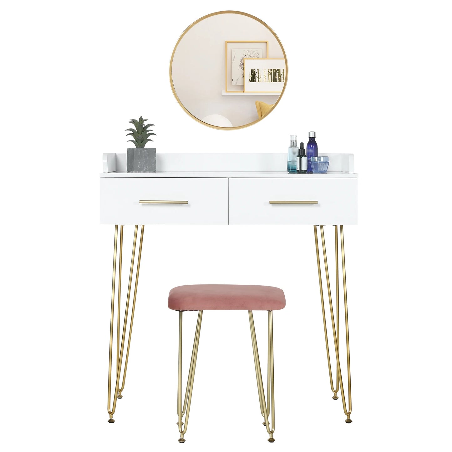 Dressing Table in white, with golden legs Eleganza - Vanity Tables - KonnaLiving