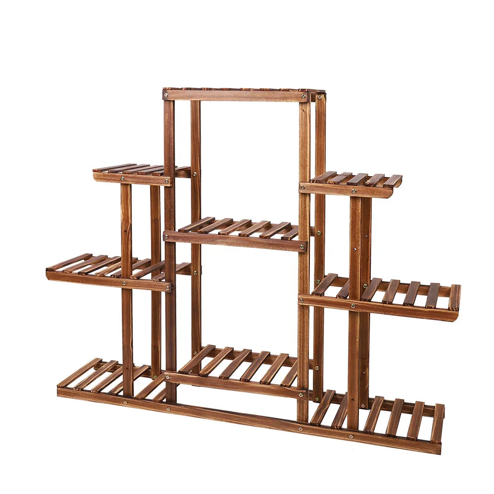 Modern 9-Tier Solid Pine Wood Plant Stand Zara - Wood Plant Stands - KonnaLiving