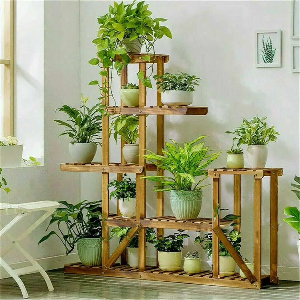 Wooden Six-tiered Planter Display Isabella - Wood Plant Stands - KonnaLiving