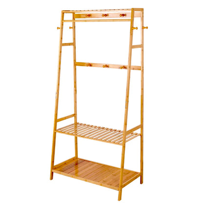 Modern Bamboo Clothes Rack Stand with Shelves & Wheels - Coat Racks - KonnaLiving