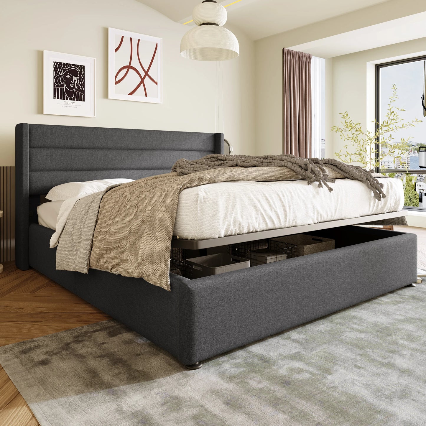 Upholstered hydraulic bed AuraRest - 140x200, 160x200, 180x200, Beds - KonnaLiving