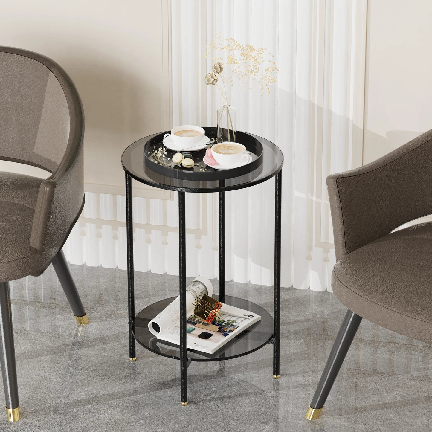 Tempered Grey tinted Glass Side Table Carter - Coffee Tables - KonnaLiving