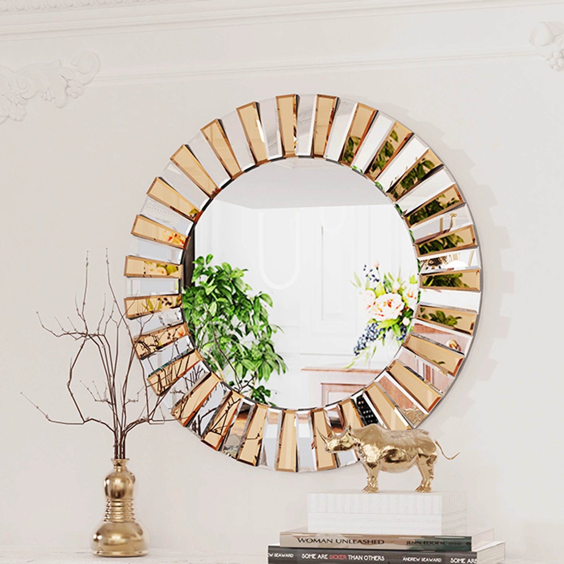 Modern Art Space Decor Round Wall Mirror Dahlia - Wall Mirrors - KonnaLiving