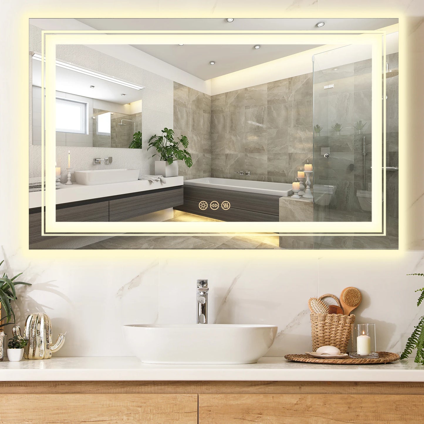 Smart LED Bathroom Mirror with Anti-Fog Function Sebastian - Bathroom Mirrors - KonnaLiving