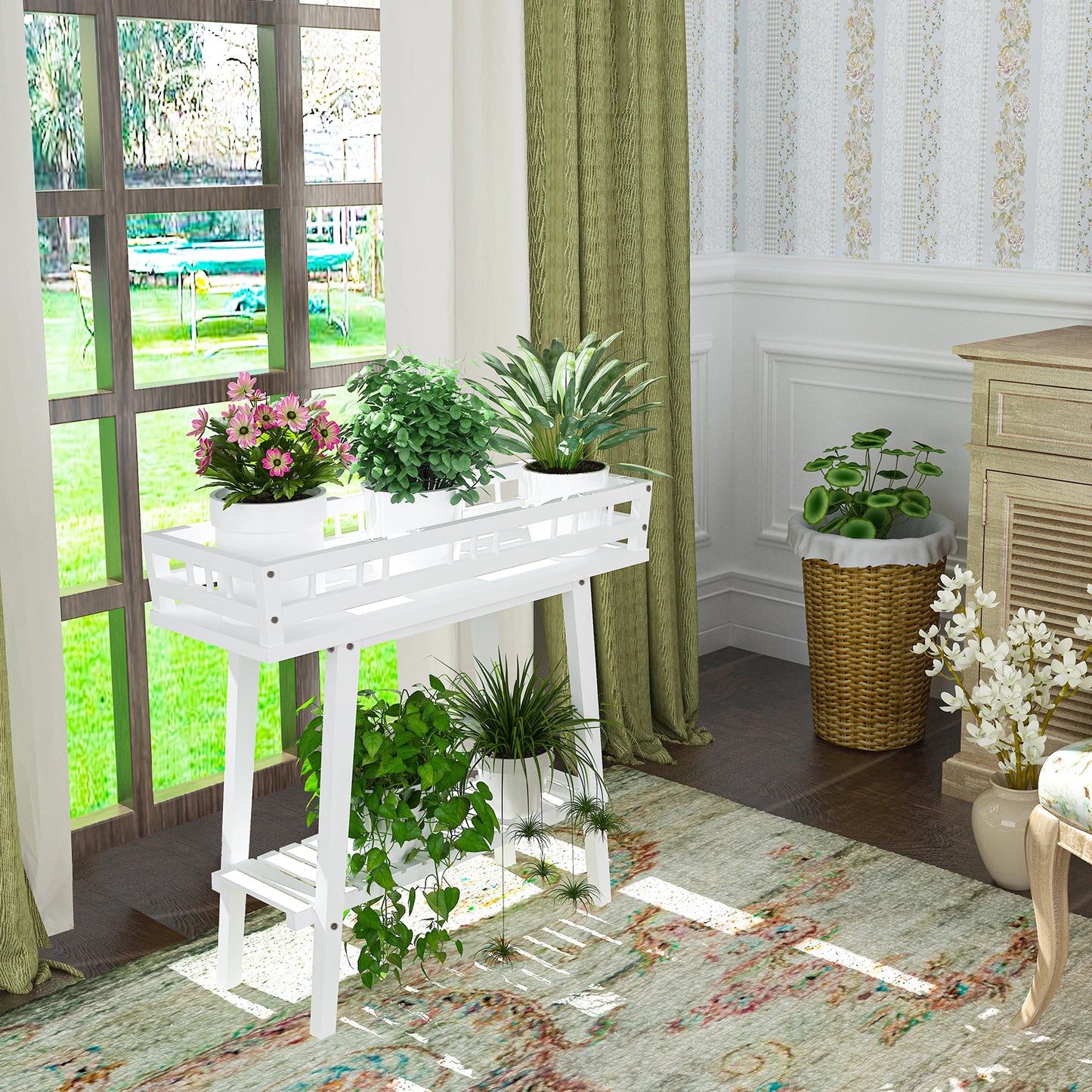 Solid white Wood Plant stand Naomi - Wood Plant Stands - KonnaLiving